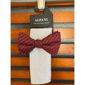 Alfani NWT Bow Tie and Pocket Square Burgundy Tie and Cream Pk Sq
